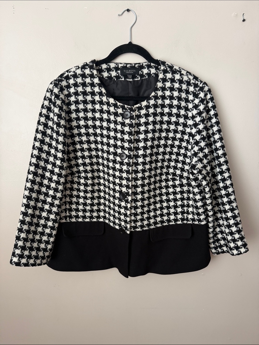 Talbots Houndstooth Wool Blend Blazer Jacket Preppy Professional Size 22W Petite